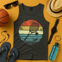 Tennis Player Gifts Retro Sunset Tennis Racquet Ball Coach Tank Top
