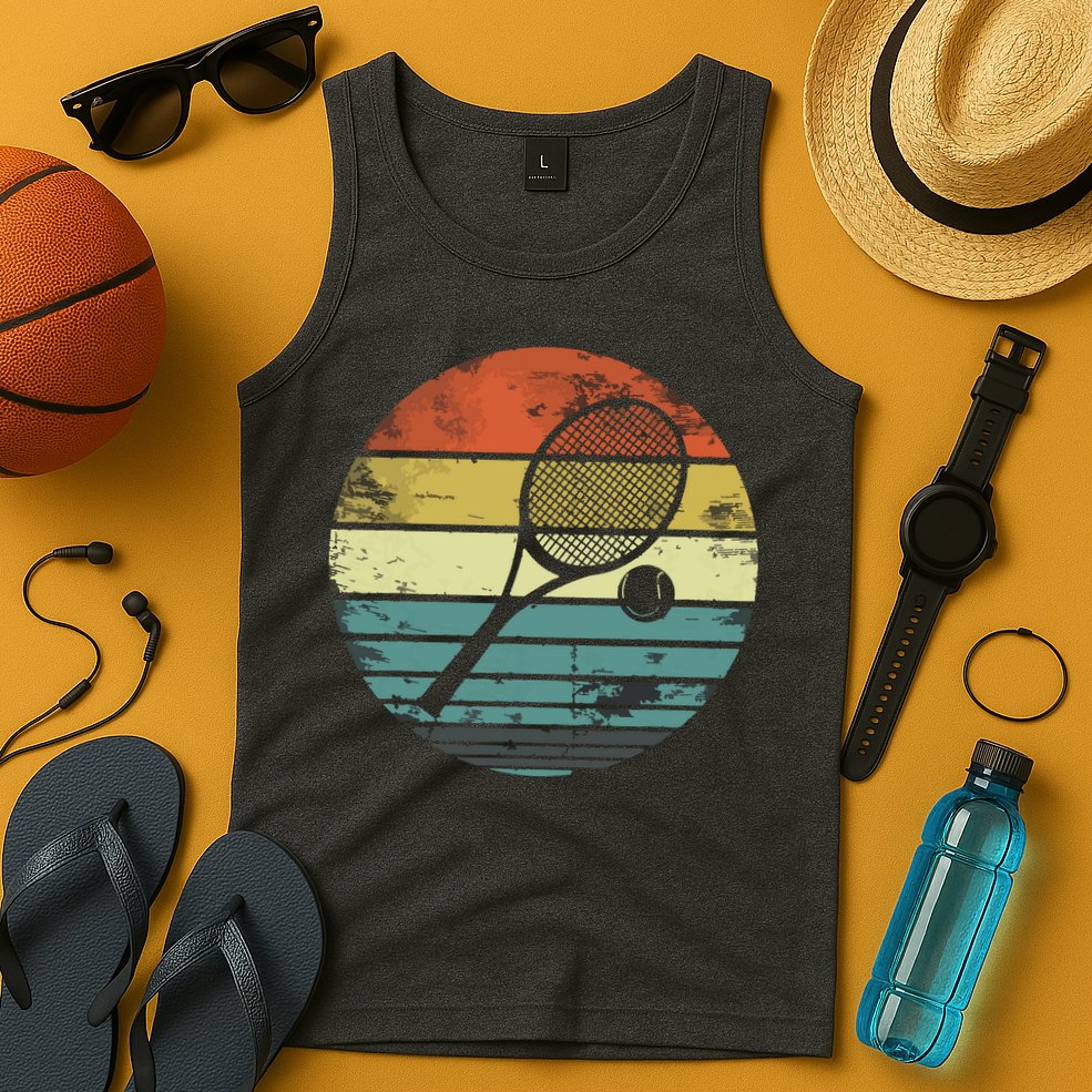 Tennis Player Gifts Retro Sunset Tennis Racquet Ball Coach Tank Top