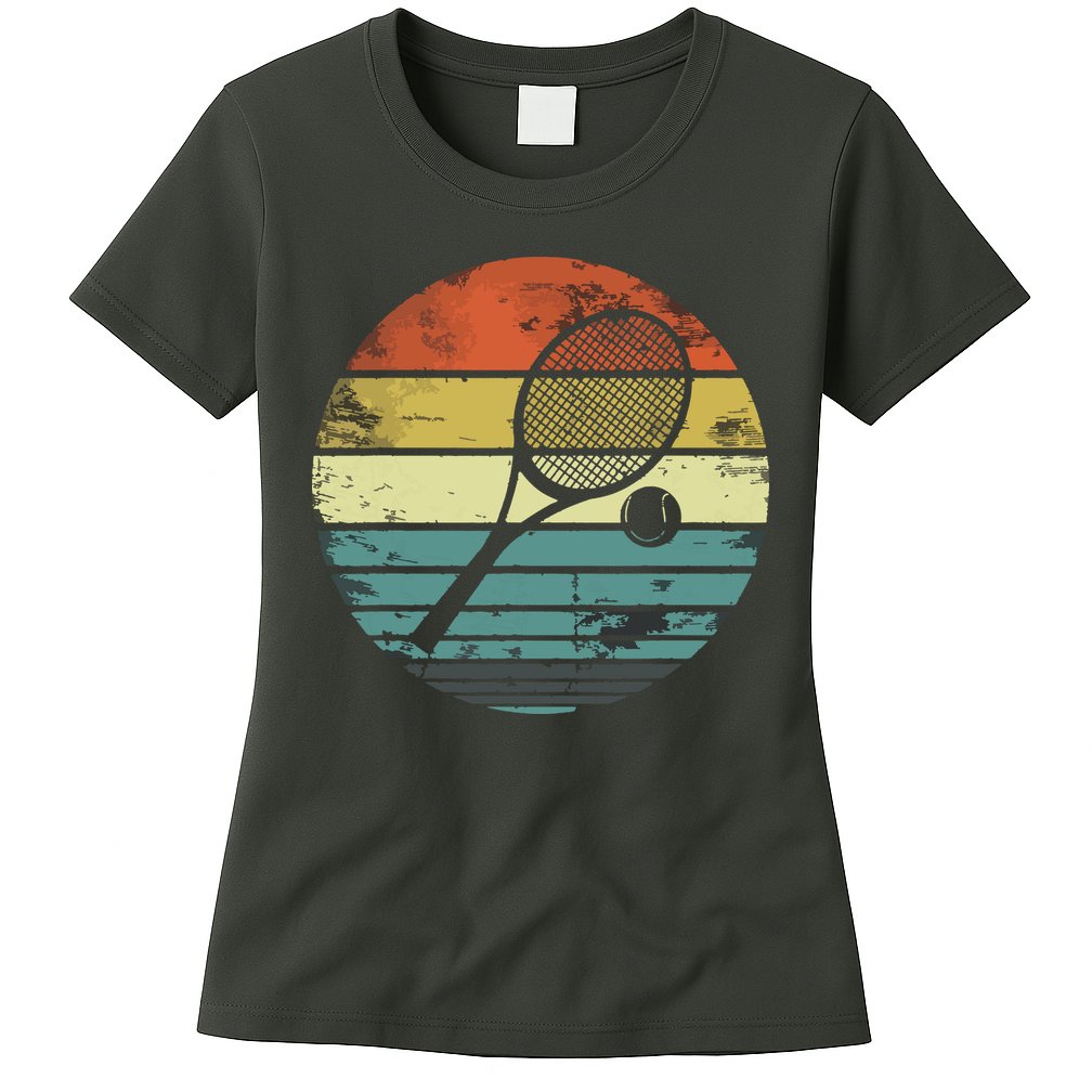 Tennis Player Gifts Retro Sunset Tennis Racquet Ball Coach Womens T-Shirt
