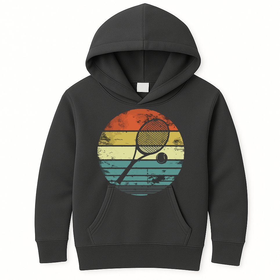 Tennis Player Gifts Retro Sunset Tennis Racquet Ball Coach Kids Hoodie