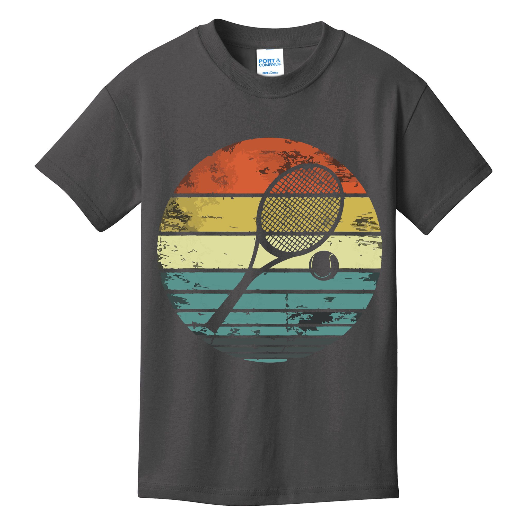 Tennis Player Gifts Retro Sunset Tennis Racquet Ball Coach Kids T-Shirt