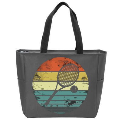 Tennis Player Gifts Retro Sunset Tennis Racquet Ball Coach Zip Tote Bag