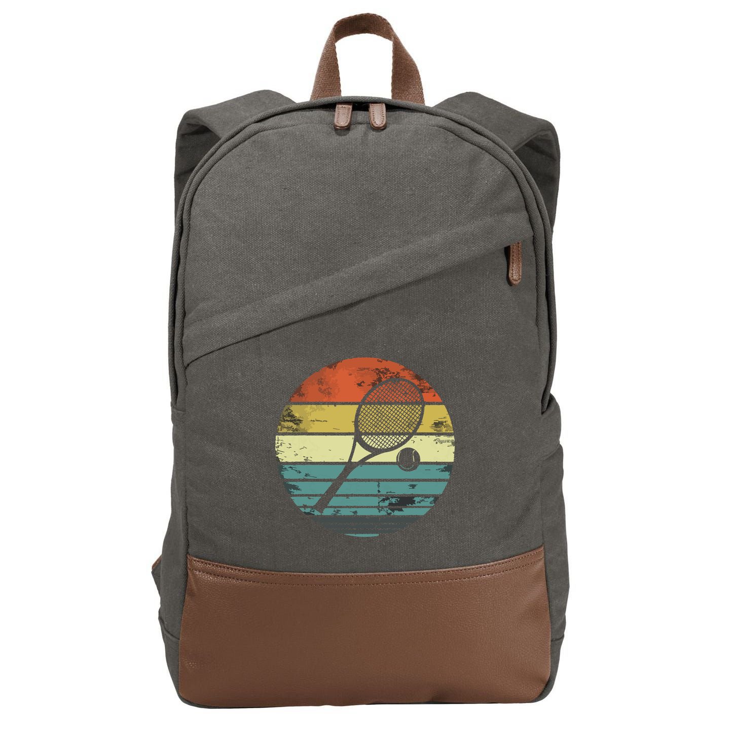Tennis Player Gifts Retro Sunset Tennis Racquet Ball Coach Cotton Canvas Backpack