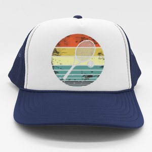 Tennis Player Gifts Retro Sunset Tennis Racquet Ball Coach Trucker Hat