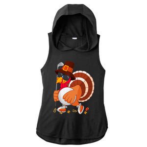 Turkey Playing Golf Thanksgiving Turkey Golf Ladies PosiCharge Tri-Blend Wicking Draft Hoodie Tank