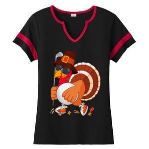 Turkey Playing Golf Thanksgiving Turkey Golf Ladies Halftime Notch Neck Tee