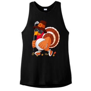 Turkey Playing Golf Thanksgiving Turkey Golf Ladies PosiCharge Tri-Blend Wicking Tank