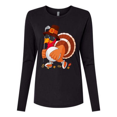 Turkey Playing Golf Thanksgiving Turkey Golf Womens Cotton Relaxed Long Sleeve T-Shirt