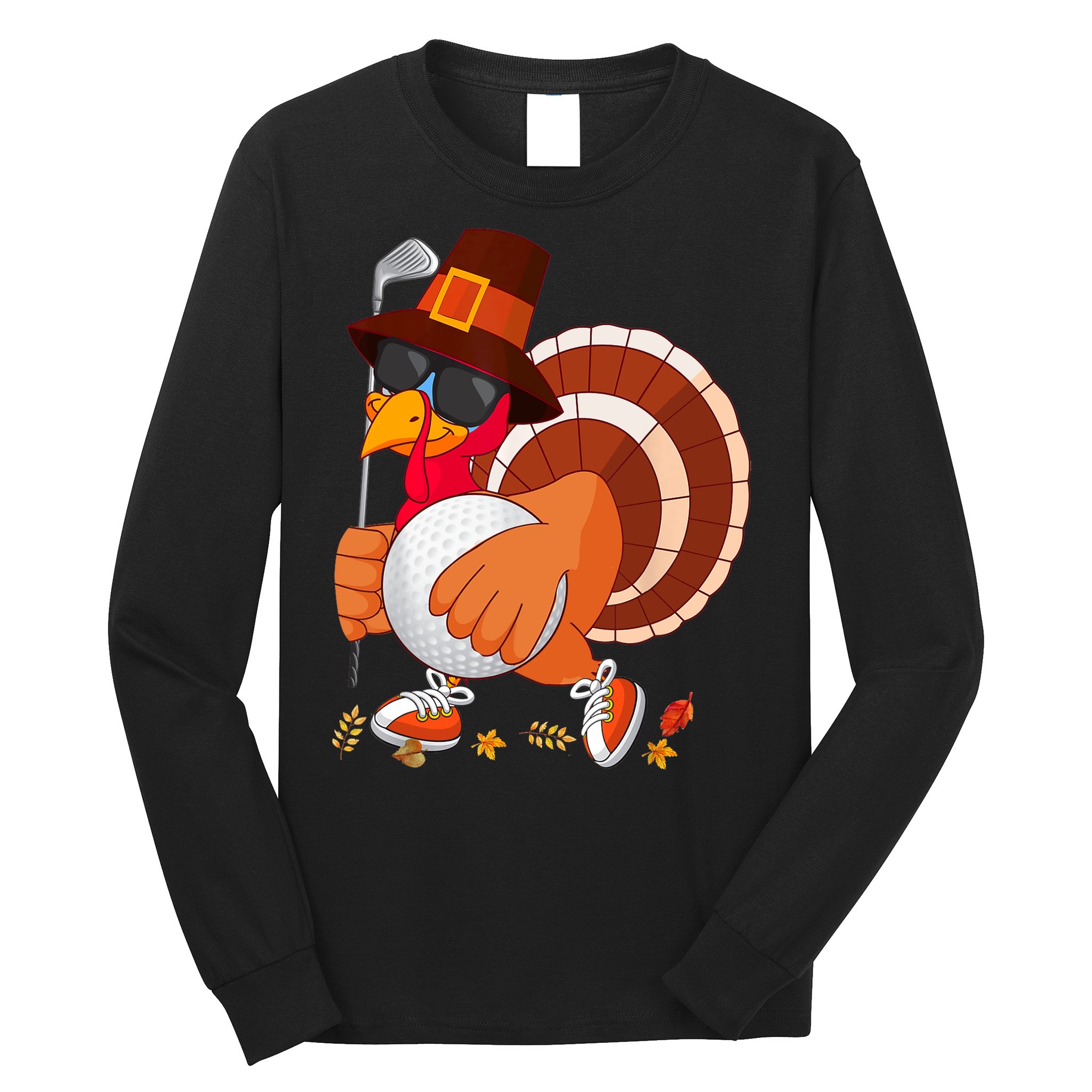 Turkey Playing Golf Thanksgiving Turkey Golf Long Sleeve Shirt