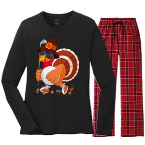 Turkey Playing Golf Thanksgiving Turkey Golf Women's Long Sleeve Flannel Pajama Set 