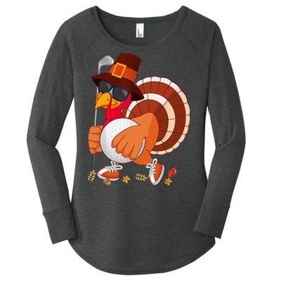 Turkey Playing Golf Thanksgiving Turkey Golf Women's Perfect Tri Tunic Long Sleeve Shirt