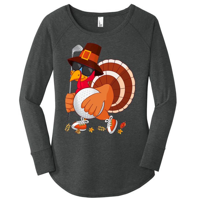 Turkey Playing Golf Thanksgiving Turkey Golf Women's Perfect Tri Tunic Long Sleeve Shirt