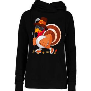 Turkey Playing Golf Thanksgiving Turkey Golf Womens Funnel Neck Pullover Hood