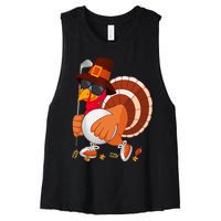 Turkey Playing Golf Thanksgiving Turkey Golf Women's Racerback Cropped Tank