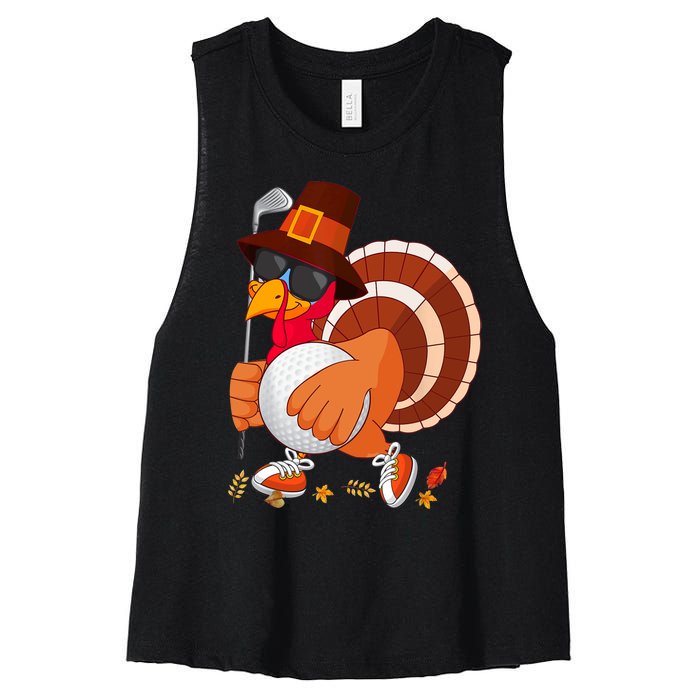 Turkey Playing Golf Thanksgiving Turkey Golf Women's Racerback Cropped Tank