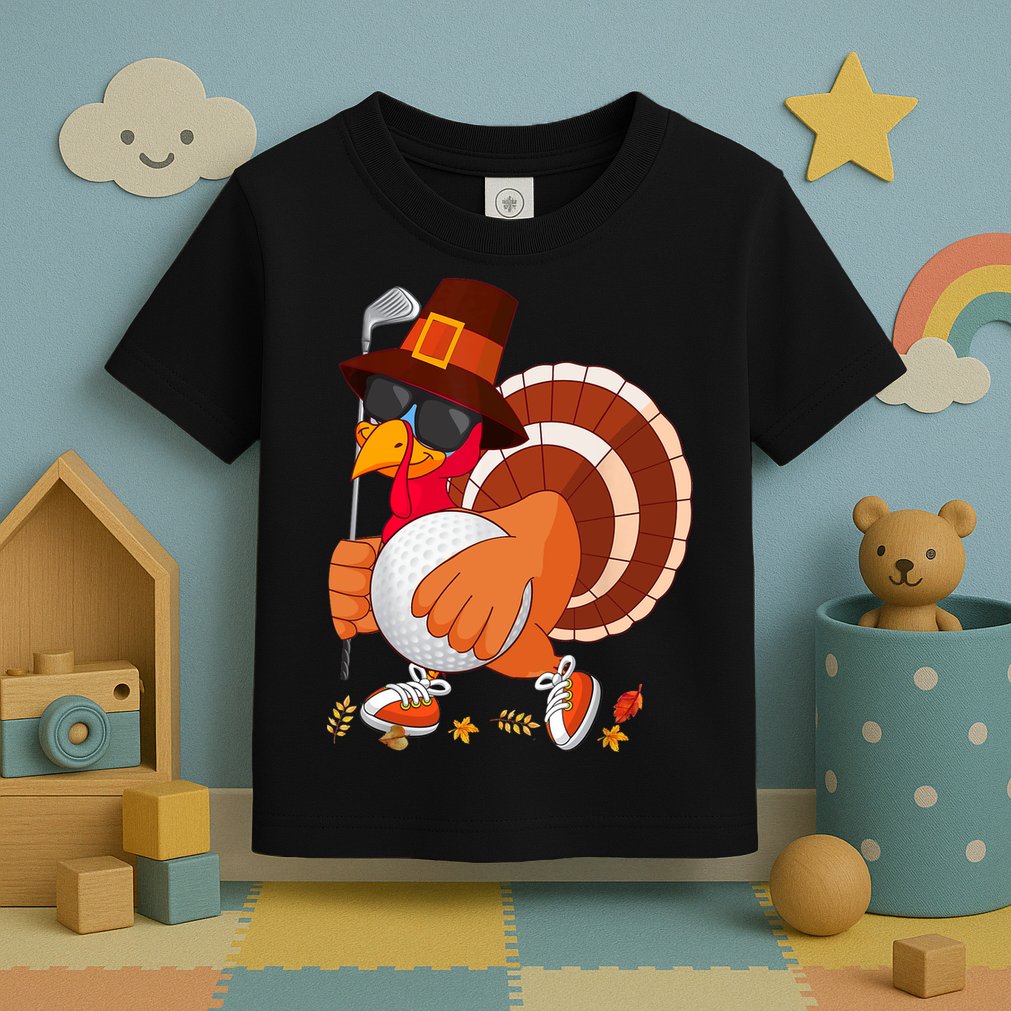 Turkey Playing Golf Thanksgiving Turkey Golf Toddler T-Shirt