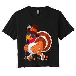 Turkey Playing Golf Thanksgiving Turkey Golf Women's Crop Top Tee