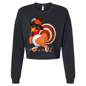 Turkey Playing Golf Thanksgiving Turkey Golf Cropped Pullover Crew