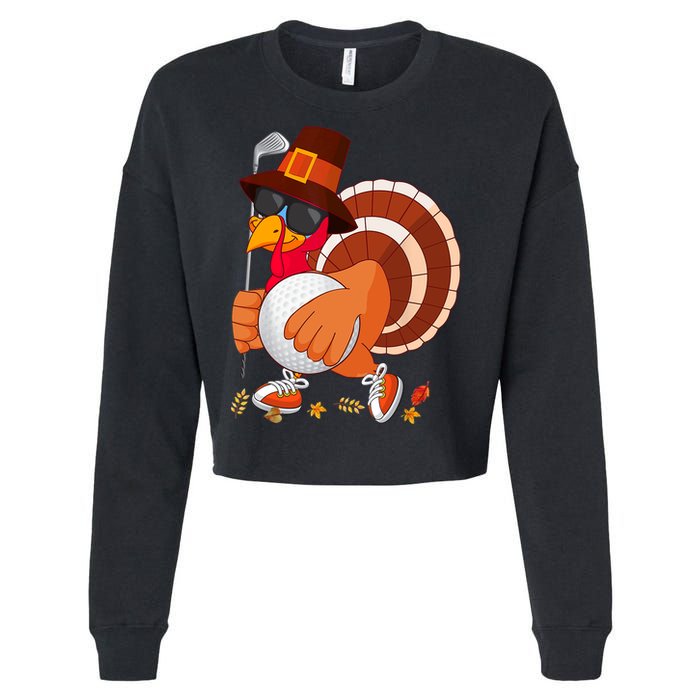 Turkey Playing Golf Thanksgiving Turkey Golf Cropped Pullover Crew