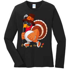 Turkey Playing Golf Thanksgiving Turkey Golf Ladies Long Sleeve Shirt