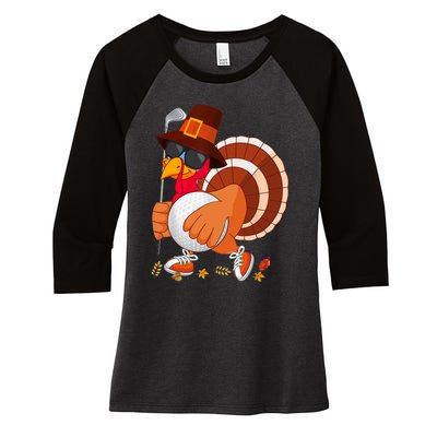 Turkey Playing Golf Thanksgiving Turkey Golf Women's Tri-Blend 3/4-Sleeve Raglan Shirt