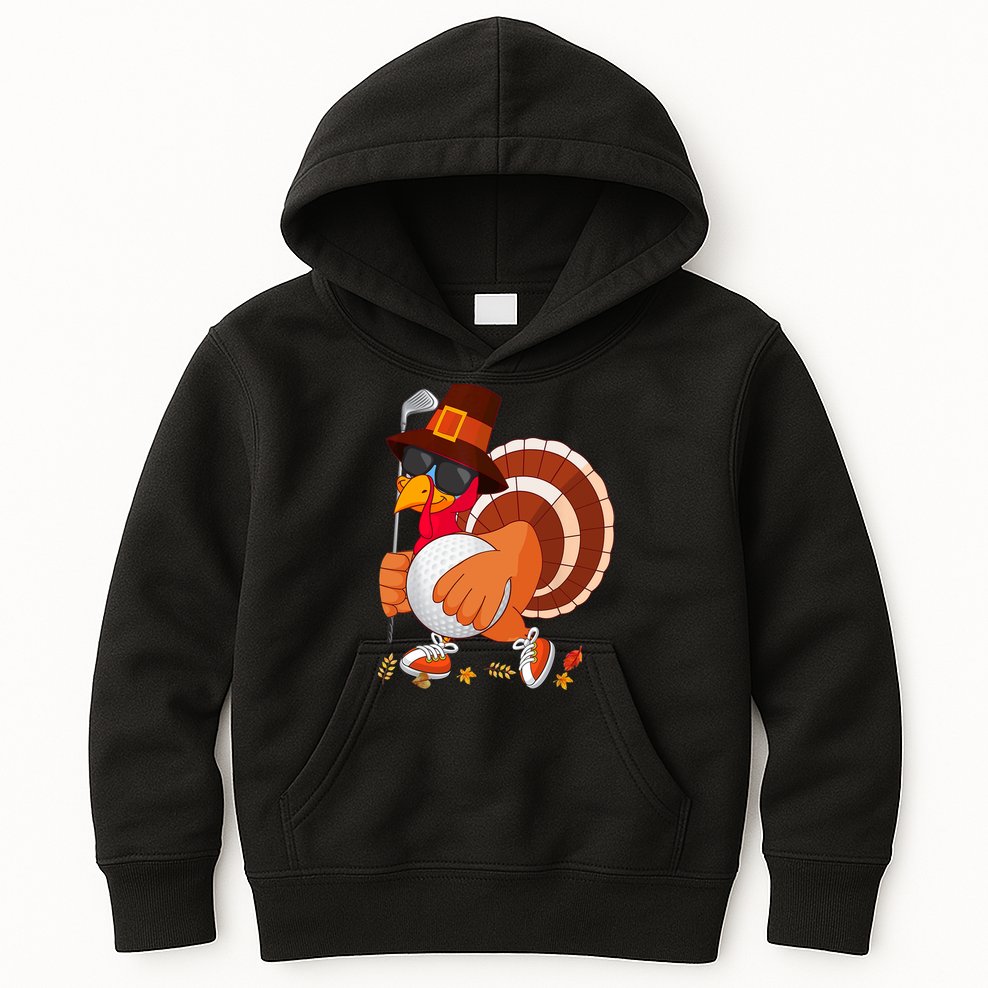 Turkey Playing Golf Thanksgiving Turkey Golf Kids Hoodie