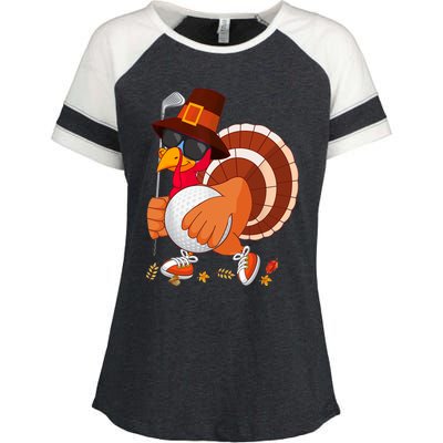 Turkey Playing Golf Thanksgiving Turkey Golf Enza Ladies Jersey Colorblock Tee