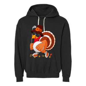 Turkey Playing Golf Thanksgiving Turkey Golf Garment-Dyed Fleece Hoodie