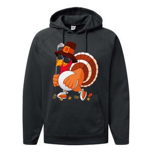 Turkey Playing Golf Thanksgiving Turkey Golf Performance Fleece Hoodie