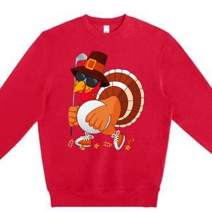 Turkey Playing Golf Thanksgiving Turkey Golf Premium Crewneck Sweatshirt