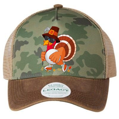 Turkey Playing Golf Thanksgiving Turkey Golf Legacy Tie Dye Trucker Hat