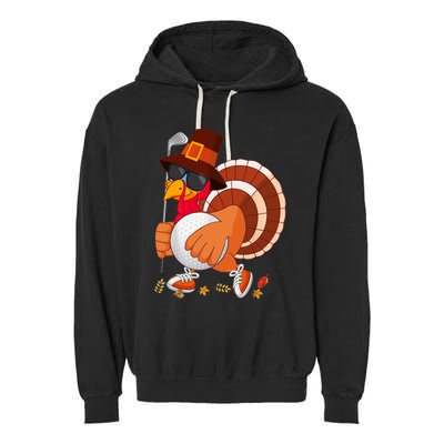 Turkey Playing Golf Thanksgiving Turkey Golf Garment-Dyed Fleece Hoodie