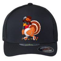 Turkey Playing Golf Thanksgiving Turkey Golf Flexfit Unipanel Trucker Cap