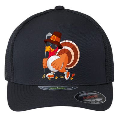 Turkey Playing Golf Thanksgiving Turkey Golf Flexfit Unipanel Trucker Cap