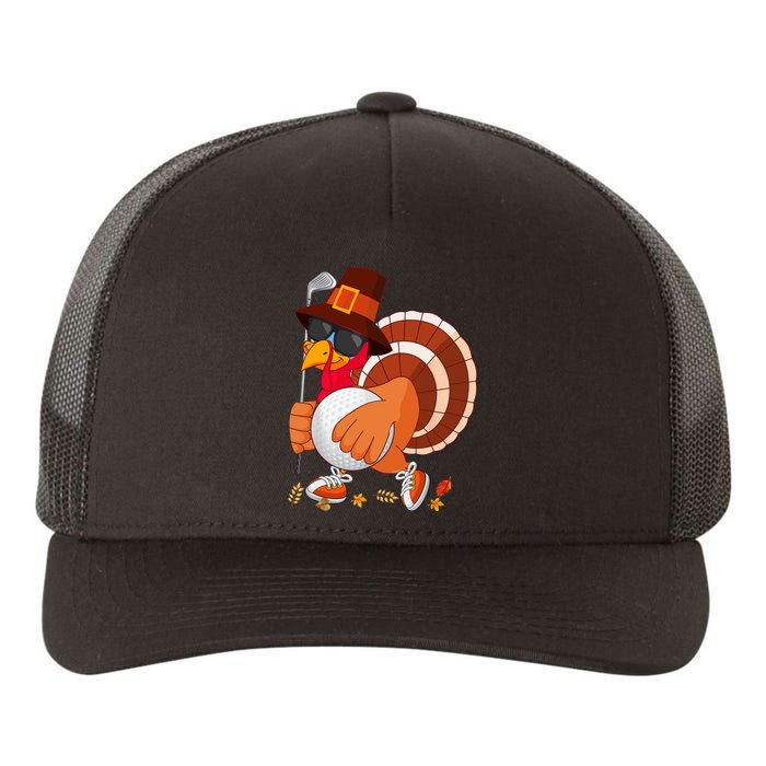 Turkey Playing Golf Thanksgiving Turkey Golf Yupoong Adult 5-Panel Trucker Hat