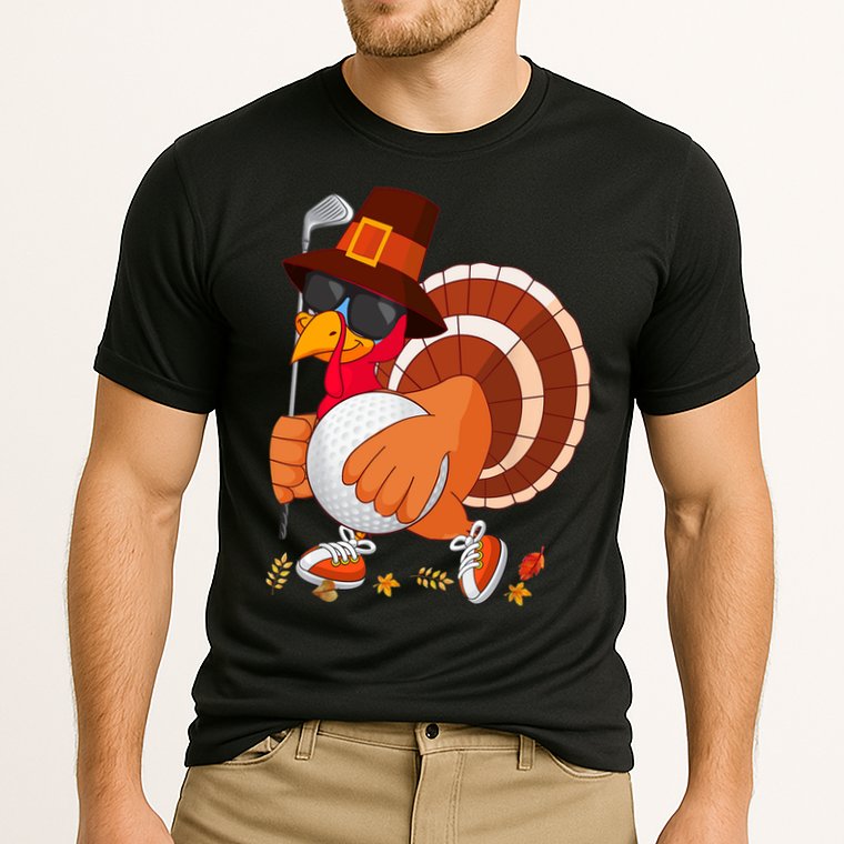 Turkey Playing Golf Thanksgiving Turkey Golf Cooling Performance Crew T-Shirt