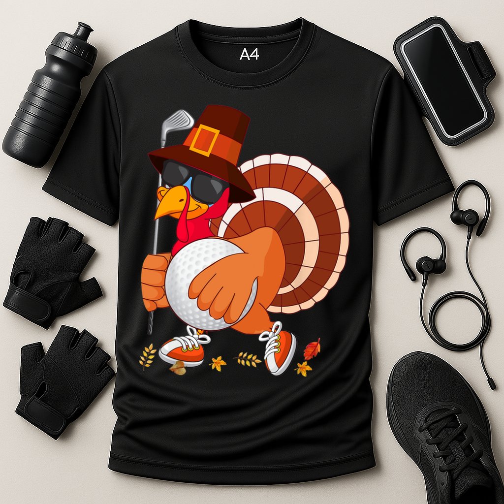 Turkey Playing Golf Thanksgiving Turkey Golf Cooling Performance Crew T-Shirt