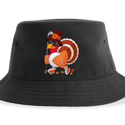 Turkey Playing Golf Thanksgiving Turkey Golf Sustainable Bucket Hat