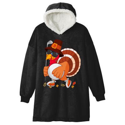 Turkey Playing Golf Thanksgiving Turkey Golf Hooded Wearable Blanket