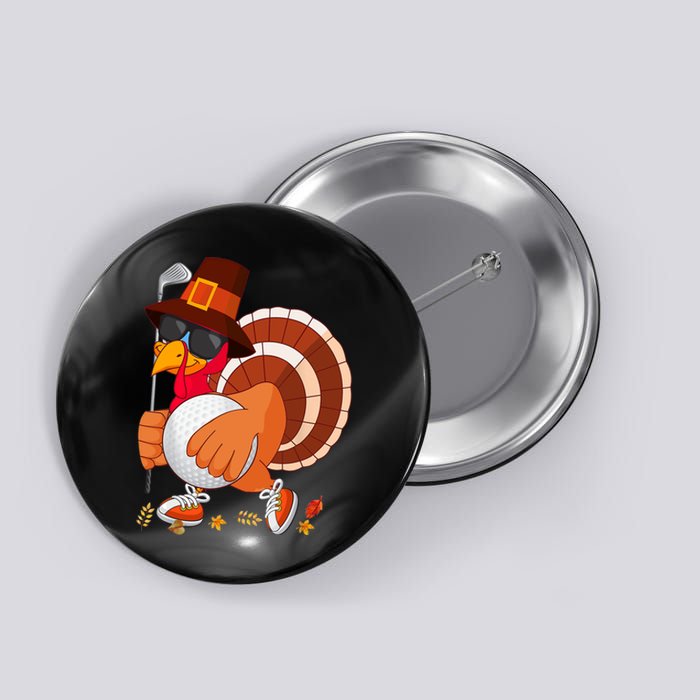 Turkey Playing Golf Thanksgiving Turkey Golf Button