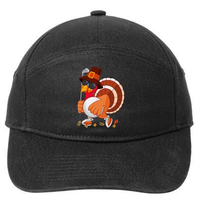 Turkey Playing Golf Thanksgiving Turkey Golf 7-Panel Snapback Hat