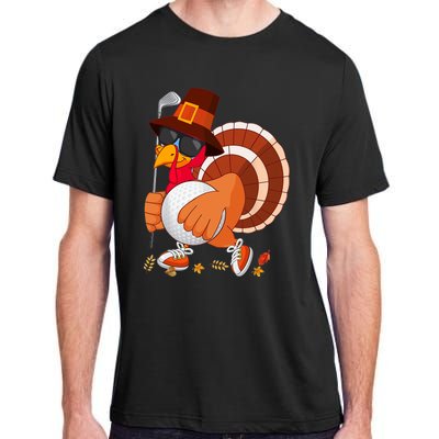 Turkey Playing Golf Thanksgiving Turkey Golf Adult ChromaSoft Performance T-Shirt