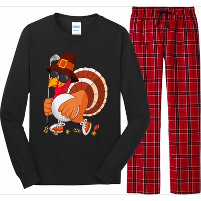 Turkey Playing Golf Thanksgiving Turkey Golf Long Sleeve Pajama Set