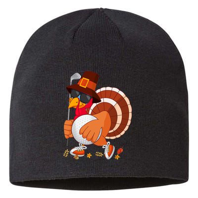 Turkey Playing Golf Thanksgiving Turkey Golf Sustainable Beanie