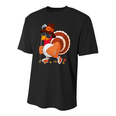 Turkey Playing Golf Thanksgiving Turkey Golf Youth Performance Sprint T-Shirt