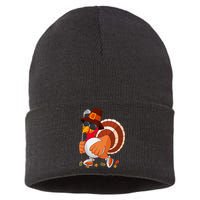 Turkey Playing Golf Thanksgiving Turkey Golf Sustainable Knit Beanie