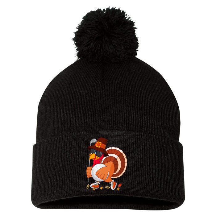 Turkey Playing Golf Thanksgiving Turkey Golf Pom Pom 12in Knit Beanie