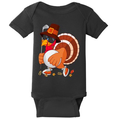 Turkey Playing Golf Thanksgiving Turkey Golf Baby Bodysuit