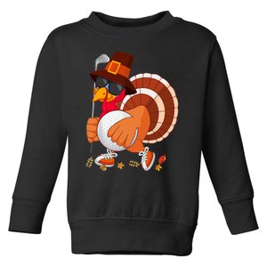 Turkey Playing Golf Thanksgiving Turkey Golf Toddler Sweatshirt