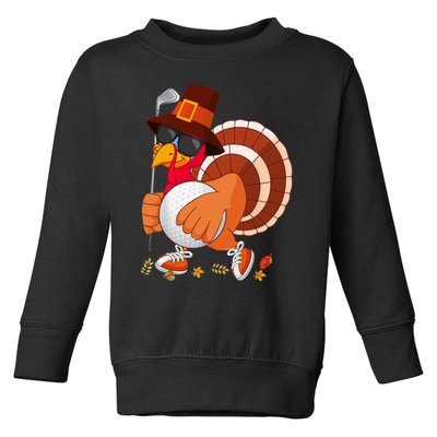 Turkey Playing Golf Thanksgiving Turkey Golf Toddler Sweatshirt